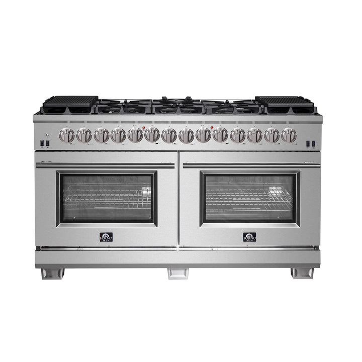 Forno Capriasca 60-Inch Freestanding Dual Fuel Range, 10 Burners, True Convection Oven