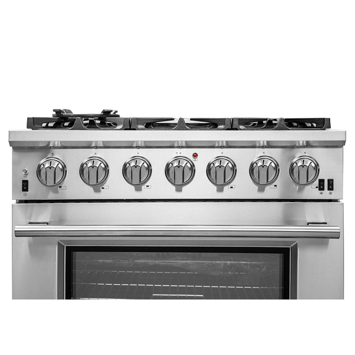 Forno Capriasca 36-Inch Gas Range, Stainless Steel, 6 Brass Burners, 120,000 BTU, Convection Oven, Energy Efficient
