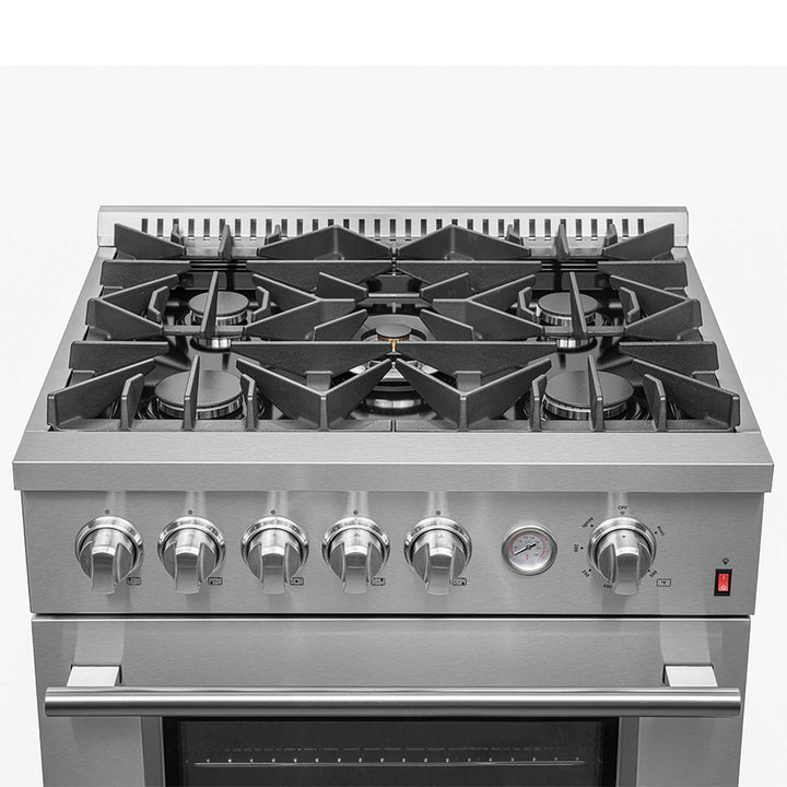 FORNO Premium 2-Piece Kitchen Bundle -Giovanni 30-inch Gas Range Stainless Steel, Forno Gallipoli 30" French Door Refrigerator with Bottom Freezer 17.5 cu. ft Capacity - FBDL-020-01-CAUS