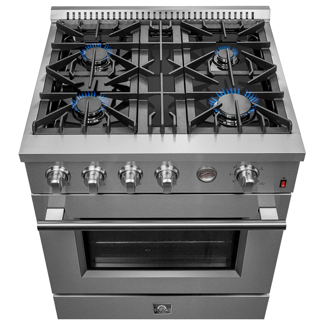 FORNO Premium 2-Piece Kitchen Bundle -Marco 30-inch Gas Range Stainless Steel, Forno Salerno 36" Side by Side Stainless Steel Refrigerator 20 cu.ft - FBDL-021-03CAUS