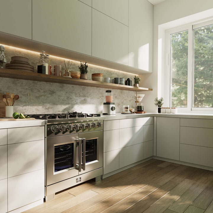 Forno Capriasca 36-Inch Freestanding French Door Dual Fuel Range, 6 Burners, True Convection Oven