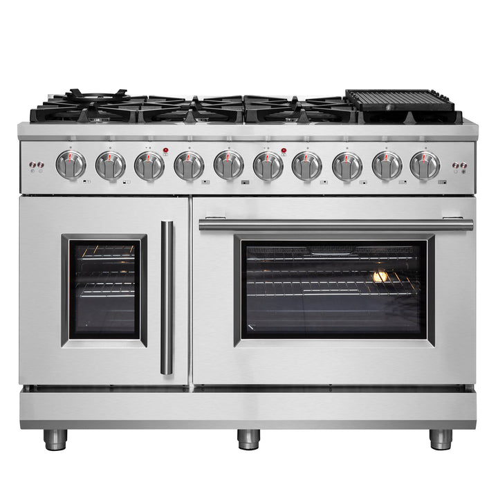 Forno Massimo 48-Inch Freestanding French Door Gas Range, 8 Burners, Convection Oven, Energy Efficient