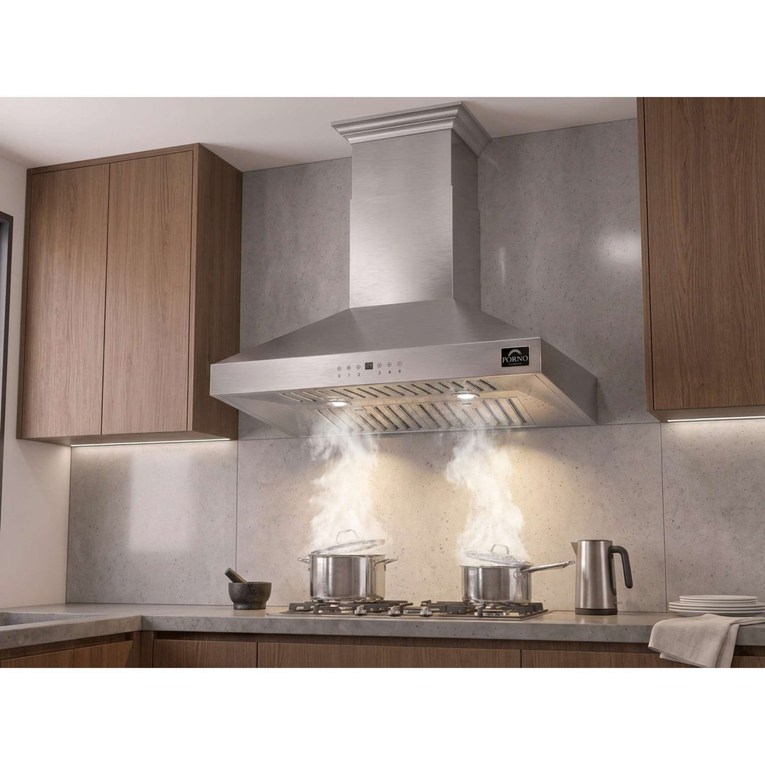 Forno Coppito 30-Inch Island Range Hood, Stainless Steel, LED Lighting, Adjustable Fan Speeds