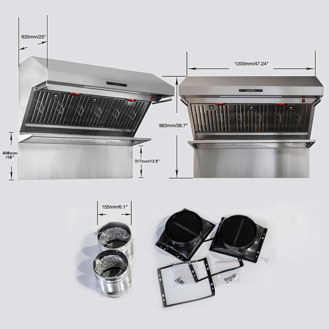 Forno Savona 48-Inch Wall Mount Range Hood, Baffle Filters, Backsplash Included
