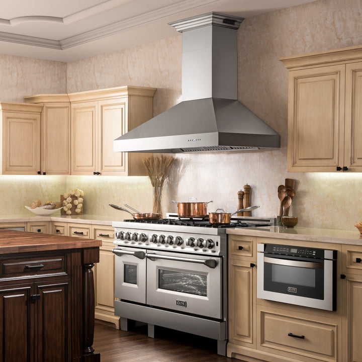 48" ZLINE CrownSoundâ„¢Ducted Vent Wall Mount Range Hood in Stainless Steel with Built-in Bluetooth Speakers (667CRN-BT-48)