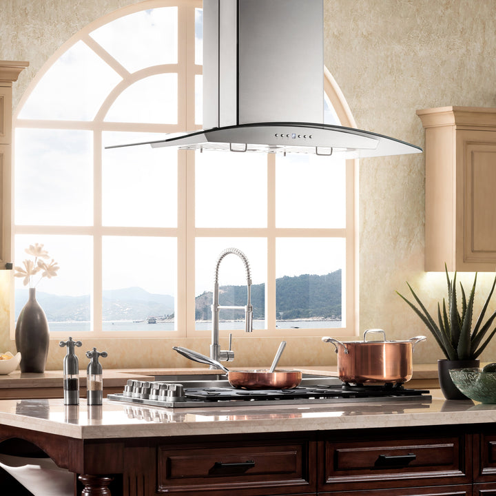 ZLINE 36" Convertible Vent Island Mount Range Hood in Stainless Steel & Glass (GL14i-36)