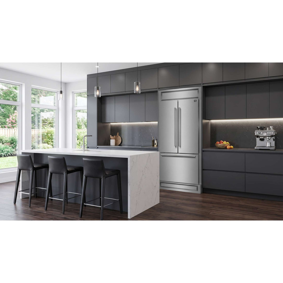 Forno Gallipoli 30-Inch French Door Refrigerator, 17.5 cu.ft Capacity, Modern Decorative Grill, 34-Inch Width, Stainless Steel, No Frost Technology, Energy Efficient