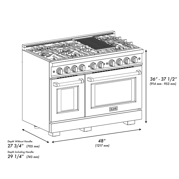 ZLINE 48" 6.7 cu. ft. Select Double Oven Dual Fuel Range with 8 Burners in DuraSnow® Stainless Steel with White Matte Doors, HDRS-WM-48