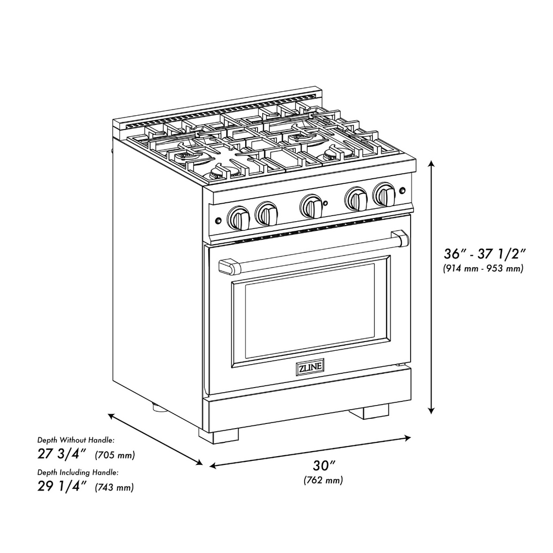 ZLINE 30" 4.2 cu. ft. Select Gas Range with 4 Burners in Stainless Steel, HGR30