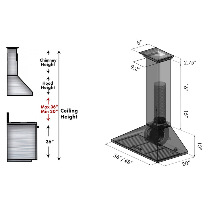 48" ZLINE CrownSoundâ„¢Ducted Vent Wall Mount Range Hood in Stainless Steel with Built-in Bluetooth Speakers (KL2CRN-BT-48)