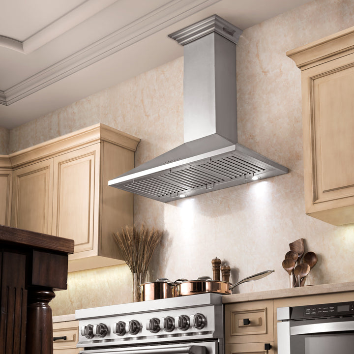 48" ZLINE CrownSoundâ„¢Ducted Vent Wall Mount Range Hood in Stainless Steel with Built-in Bluetooth Speakers (KL2CRN-BT-48)