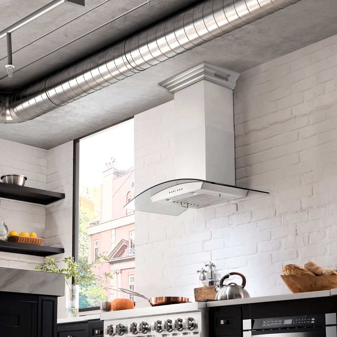 30" ZLINE CrownSoundâ„¢Ducted Vent Wall Mount Range Hood in Stainless Steel with Built-in Bluetooth Speakers (KZCRN-BT-30)