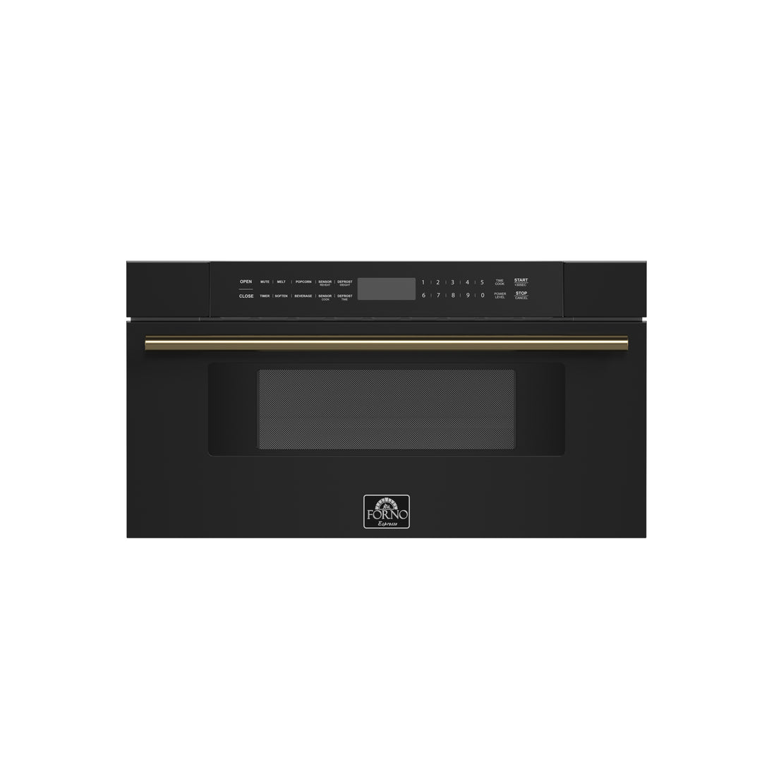 Forno Capoliveri Espresso 30-Inch Microwave Drawer, Black, 1.2 cu.ft, 1500 Watts, Built-In, Touch Control LCD Display, Auto-Touch Open/Close, 11 Power Levels, Sensor Cooking