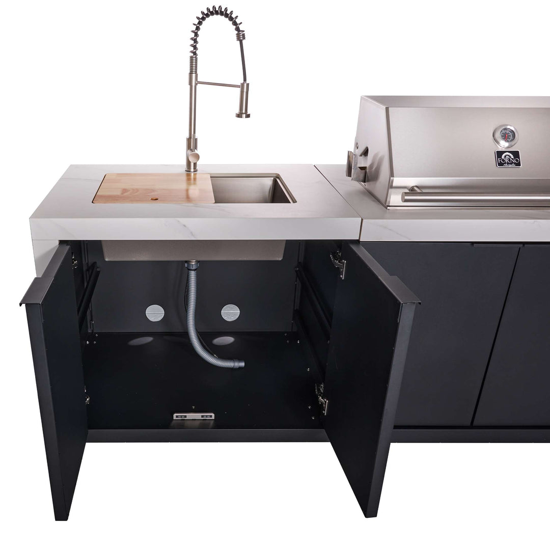 Forno Rimini Outdoor Kitchen: 30" BBQ 62,600 BTU, 4.8 cu.ft. Refrigerators, White Countertops