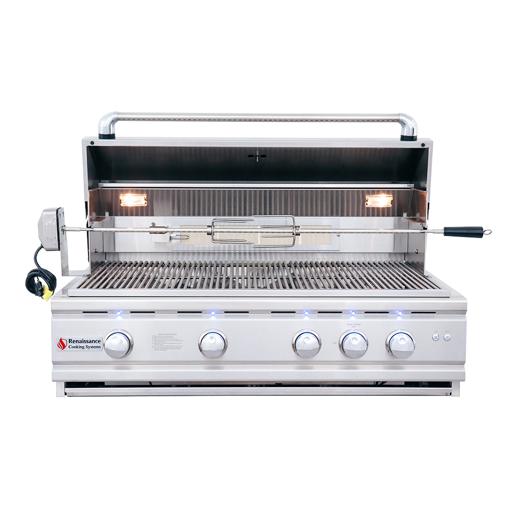 38" Cutlass Pro Grill w/Rear Burner, Briquette Trays & Blue LED Lights-NG