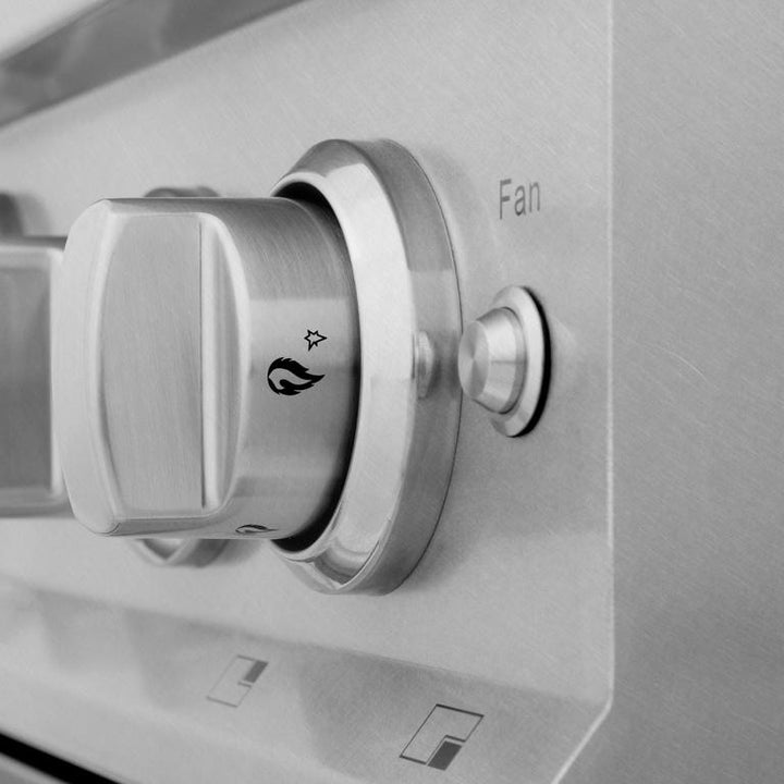 ZLINE 36" Professional Gas Range in DuraSnow® with Blue Gloss Matte Door & 36" Range Hood Appliance Package, 2KP-RGSBGRH36