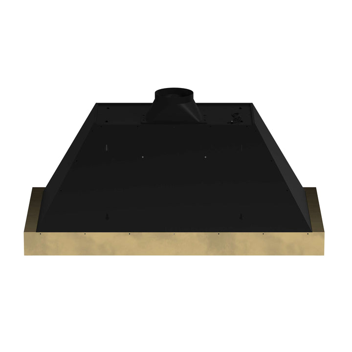 Forno Vittorio 48-Inch Wall Mount Range Hood, Black with Antique Brass Trim, 424 CFM Airflow, Dishwasher-Safe Baffle Filters, Remote Control, 3-Speed Fan, Bright LED Lighting.