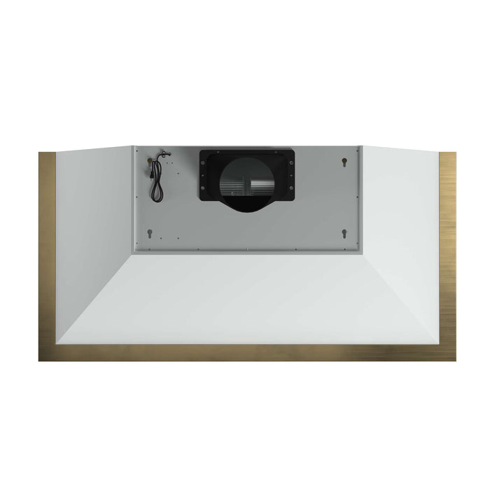Forno Vittorio 48-Inch Wall Mount Range Hood, White with Antique Brass Trim, 424 CFM Airflow, Dishwasher-Safe Baffle Filters, Remote Control, 3-Speed Fan, Bright LED Lighting