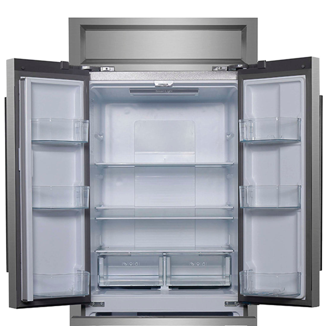 Forno Gallipoli 30-Inch French Door Refrigerator, 17.5 cu.ft Capacity, Modern Decorative Grill, 34-Inch Width, Stainless Steel, No Frost Technology, Energy Efficient