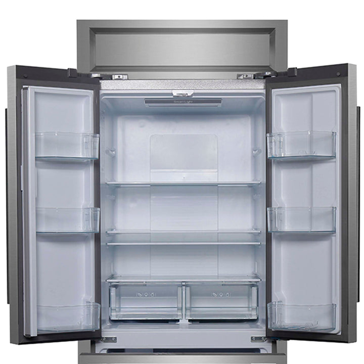 Forno Gallipoli 30-Inch French Door Refrigerator, 17.5 cu.ft Capacity, Modern Decorative Grill, 34-Inch Width, Stainless Steel, No Frost Technology, Energy Efficient