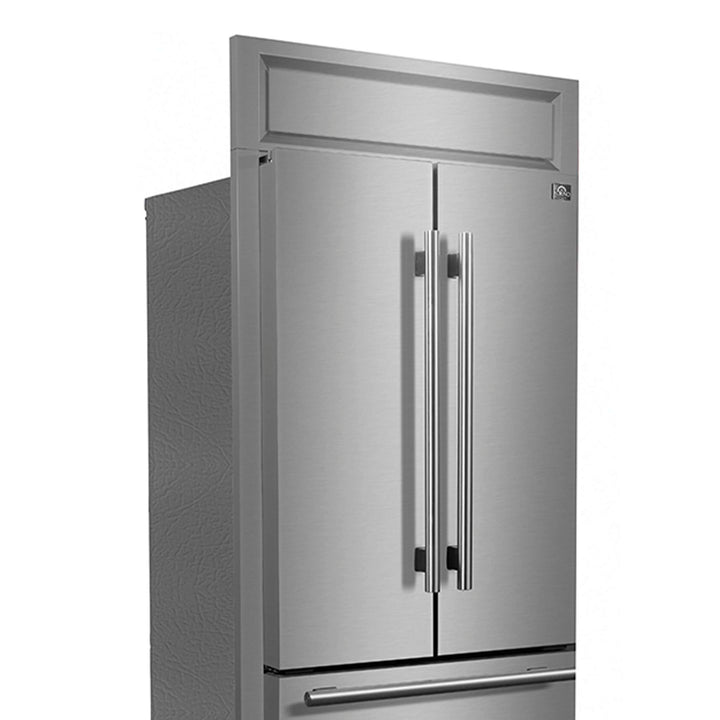 Forno Gallipoli 30-Inch French Door Refrigerator, 17.5 cu.ft Capacity, Modern Decorative Grill, 34-Inch Width, Stainless Steel, No Frost Technology, Energy Efficient