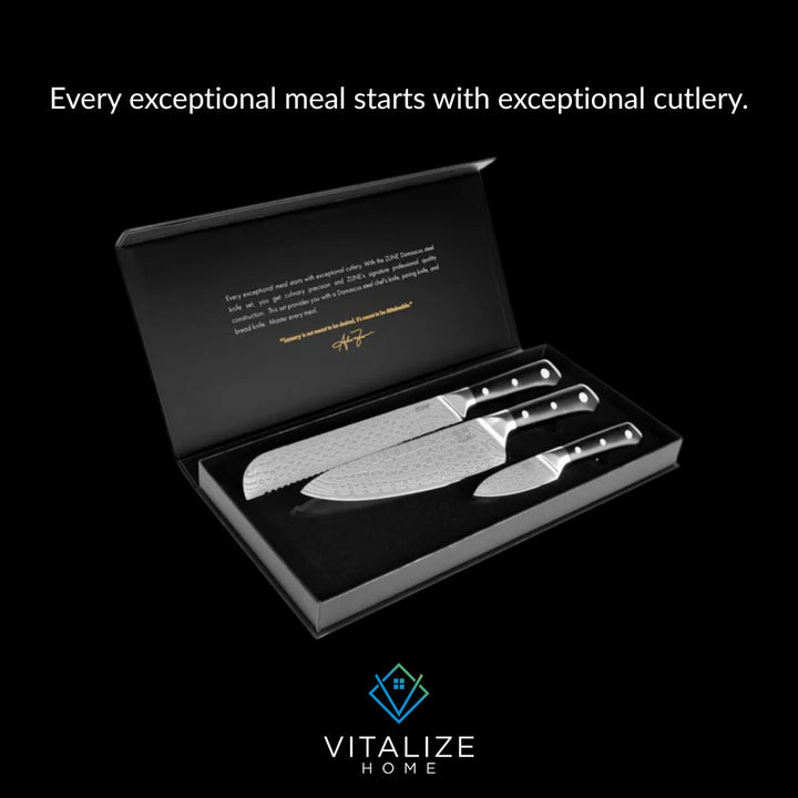 ZLINE 3-Piece Professional Japanese Damascus Steel Kitchen Knife Set