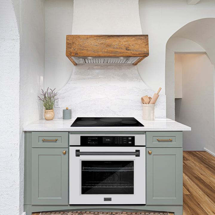 ZLINE 30" Autograph Single Wall Oven with Air Fry and Self-Clean in Stainless Steel with White Matte Door and Black Matte Handle, WASZ-WM-30-MB