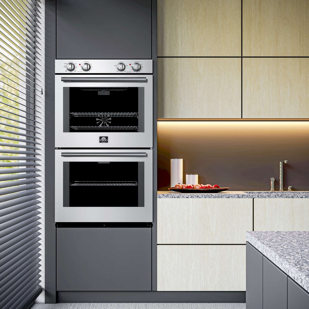 Forno Vomero 30-Inch Double Wall Oven, Stainless Steel, 10 cu.ft Total Capacity, 7100W Convection, Mechanical Controls, Self-Cleaning Function