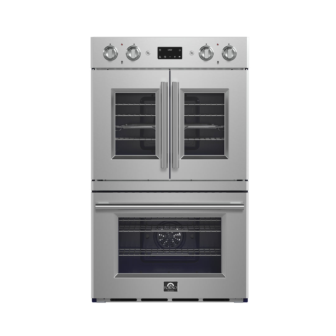 Forno Gallico 30-Inch Electric French Door Double Oven, Stainless Steel, Convection Cooking, Touch Control Panel, Self-Cleaning Function