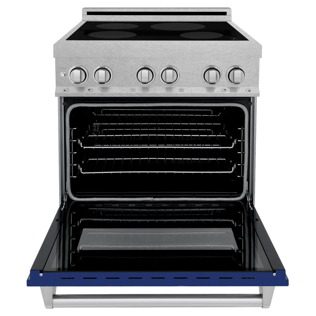 ZLINE 30 In. 4.0 cu. ft. Induction Range with a 4 Element Stove and Electric Oven in Durasnow and Blue Gloss, RAINDS-BG-30