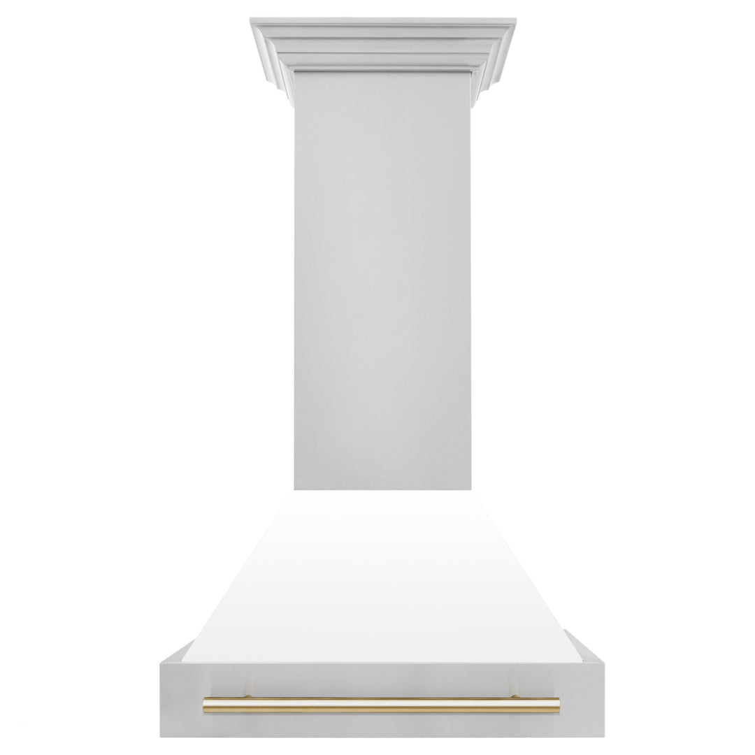 ZLINE 30 Inch Autograph Edition Range Hood with White Matte Shell and Gold Handle, 8654STZ-WM30-G