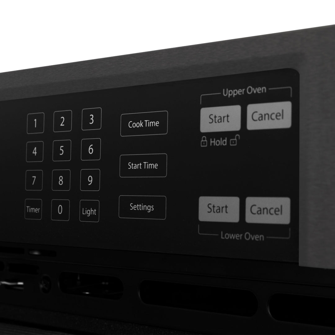 ZLINE 4-Piece Appliance Package - 48 In. Rangetop, Range Hood, Refrigerator, and Double Wall Oven in Black Stainless Steel, 4KPR-RTBRH48-AWD