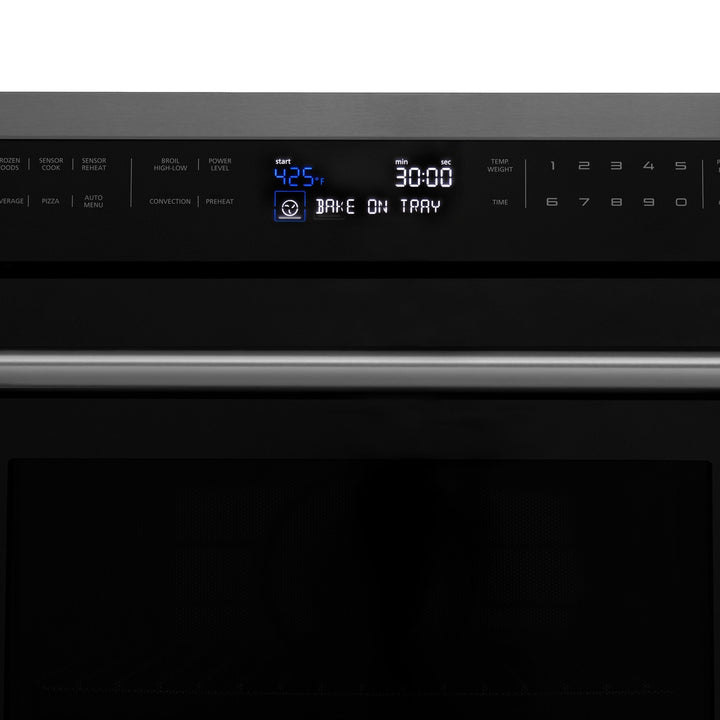 ZLINE 4-Piece Appliance Package - 48 In. Rangetop, Wall Oven, Refrigerator, and Microwave Oven in Black Stainless Steel, 4KPR-RTB48-MWAWS