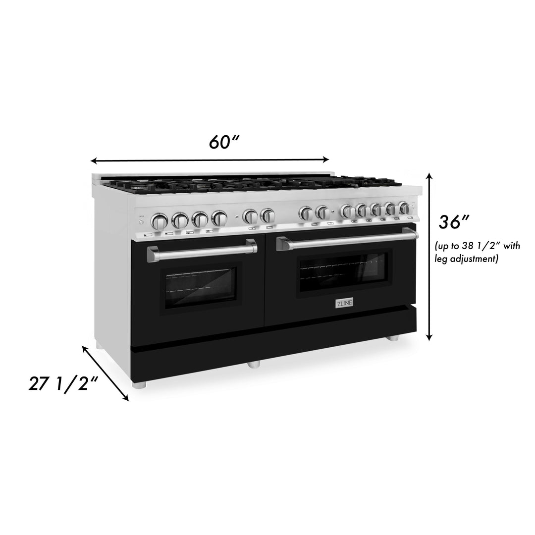ZLINE 60 In. Professional Dual Fuel Range in Stainless Steel with Black Matte Door, RA-BLM-60