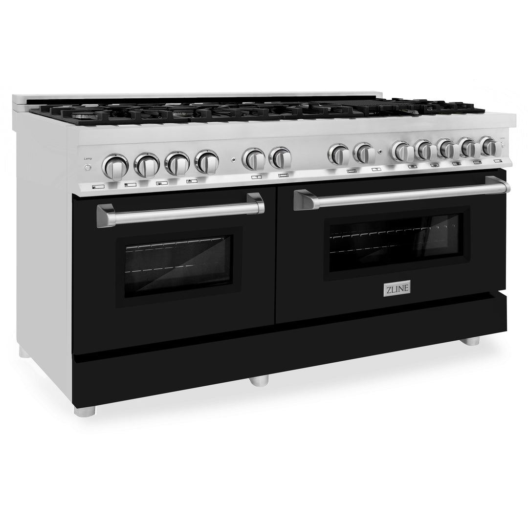 ZLINE 60 In. Professional Dual Fuel Range in Stainless Steel with Black Matte Door, RA-BLM-60