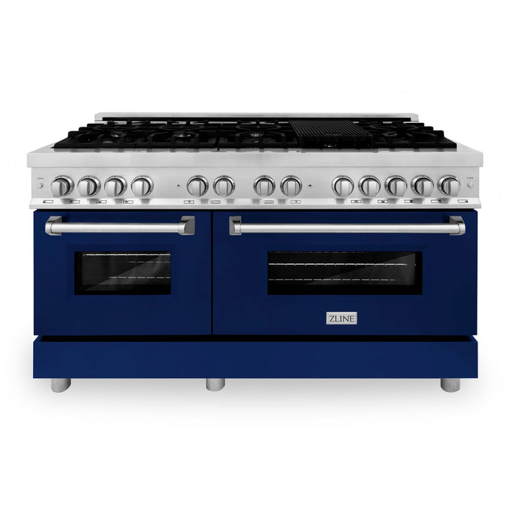 ZLINE 60 In. Professional Dual Fuel Range in Stainless Steel with Blue Gloss Door, RA-BG-60
