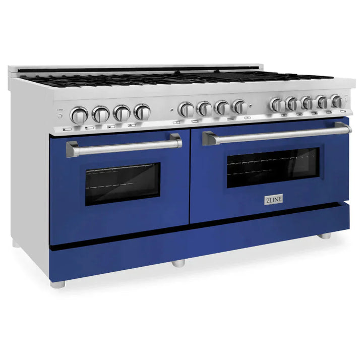 ZLINE 60 In. Professional Dual Fuel Range in Stainless Steel with Blue Matte Door, RA-BM-60