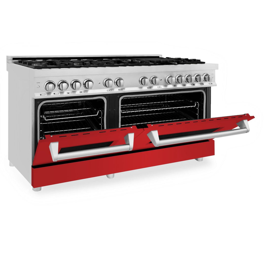 ZLINE 60 In. Professional Dual Fuel Range in Stainless Steel with Red Matte Door, RA-RM-60