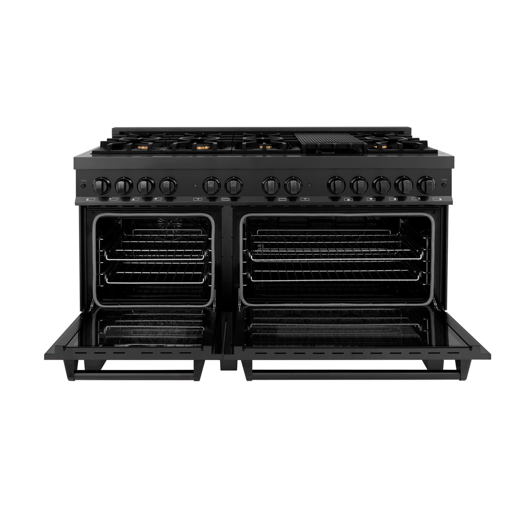 ZLINE 60 in. Professional Gas Burner and 7.6 cu. ft. Electric Oven in Black Stainless Steel with Brass Burners, RAB-60