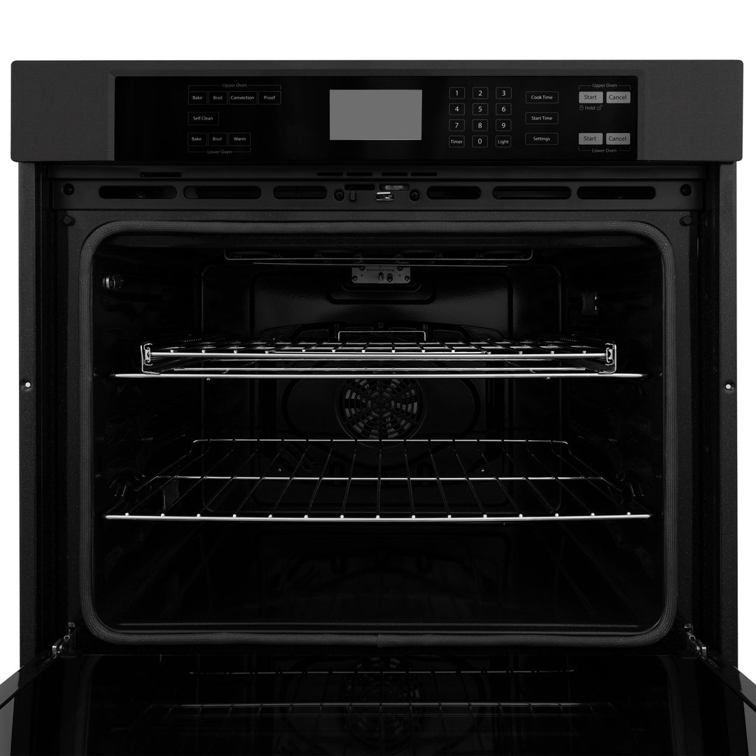 ZLINE Appliance Package - 30" Gas Rangetop, Range Hood, Refrigerator, Dishwasher, Double Wall Oven in Black Stainless