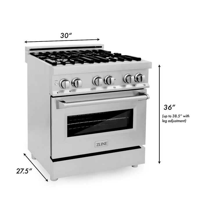 ZLINE Appliance Package - 30 In. Dual Fuel Range, Range Hood, Microwave Oven in Stainless Steel, 3KP-RARHMWO-30