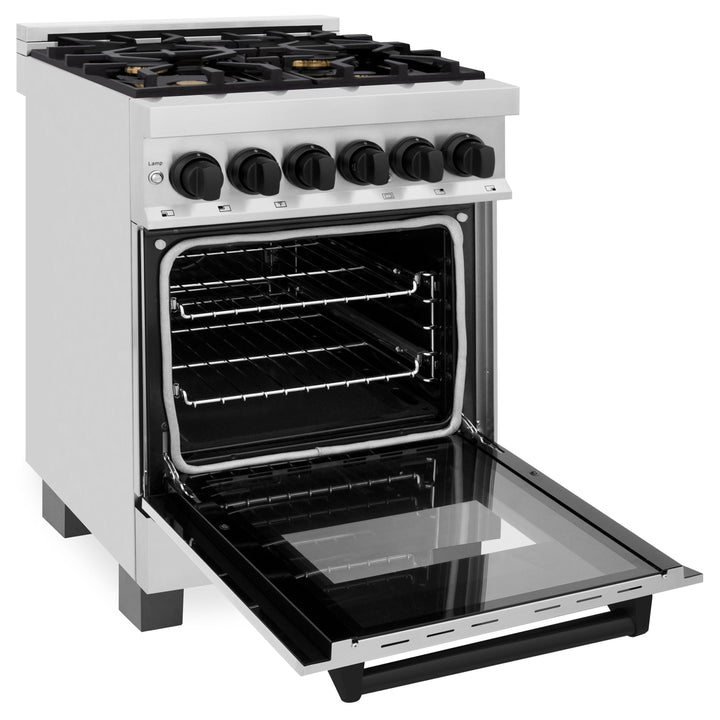 ZLINE Autograph 24" 2.8 cu. ft. Dual Fuel Range in Stainless Steel with Black Matte Accents, RAZ-24-MB