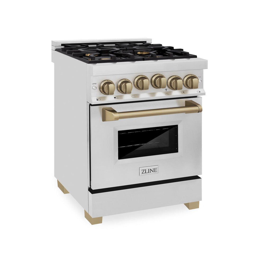 ZLINE Autograph 24" 2.8 cu. ft. Dual Fuel Range in Stainless Steel with Bronze Accents, RAZ-24-CB