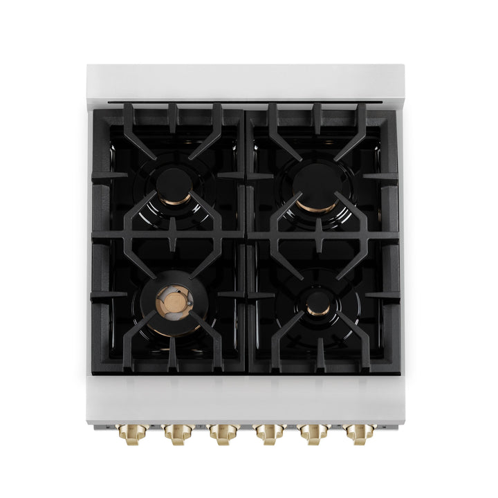 ZLINE Autograph 24" 2.8 cu. ft. Dual Fuel Range in Stainless Steel with Gold Accents, RAZ-24-G