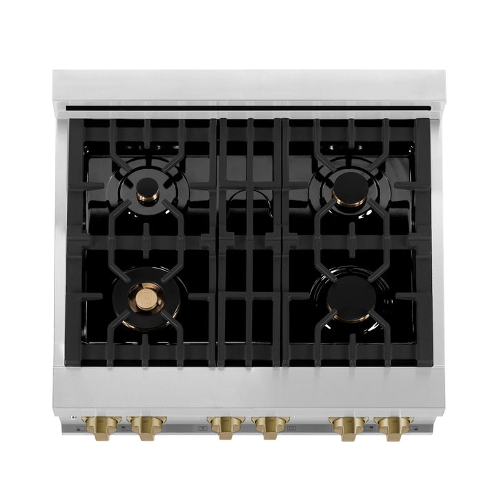 ZLINE Autograph 30" 4.0 cu. ft. Dual Fuel Range with White Matte Door and Bronze Accents, RAZ-WM-30-CB