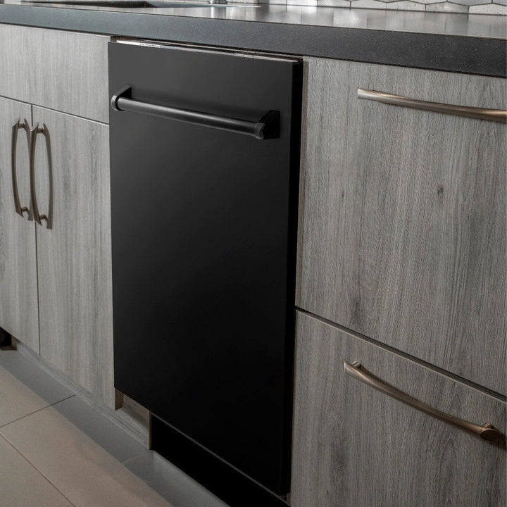 ZLINE Black Stainless Steel Appliance Package - 48 in. Dual Fuel Range with Brass Burners, Range Hood, Dishwasher, 3KP-RABRH48-DW