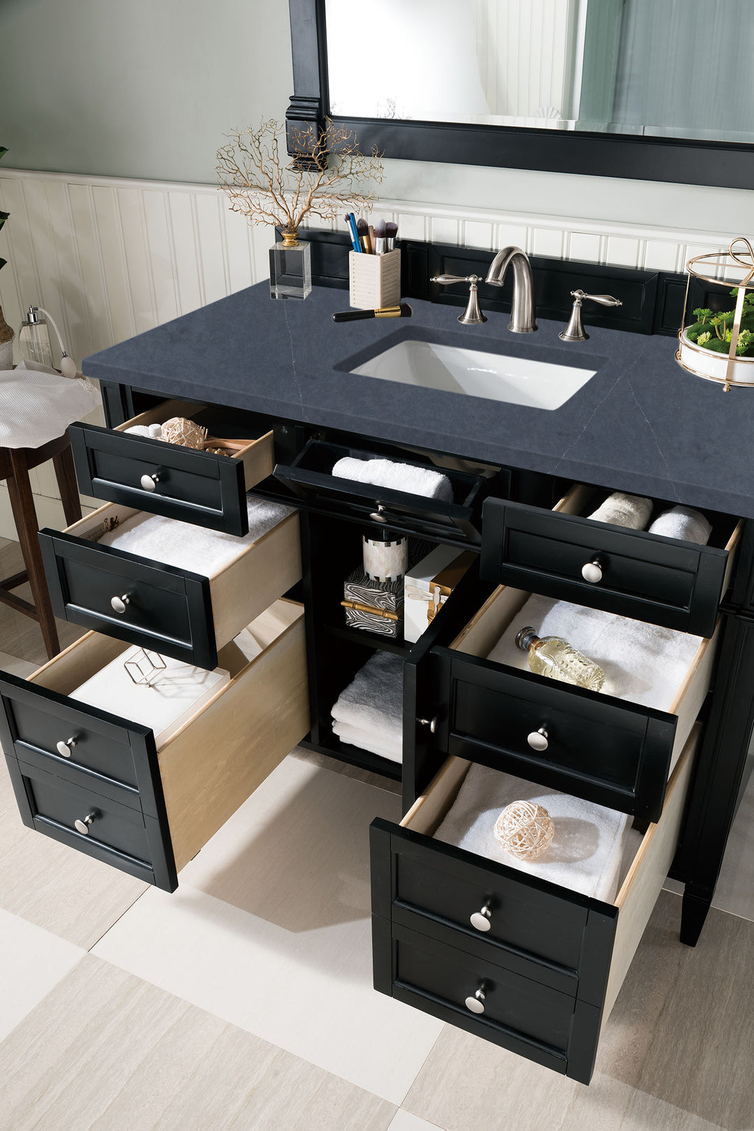 Brittany 48" Single Vanity, Black Onyx w/ 3 CM Charcoal Soapstone Silestone Top