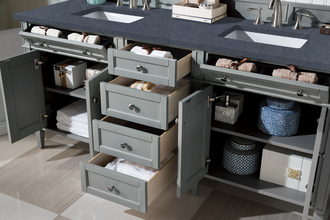 Brittany 72" Double Vanity, Urban Gray w/ 3 CM Charcoal Soapstone Silestone Top