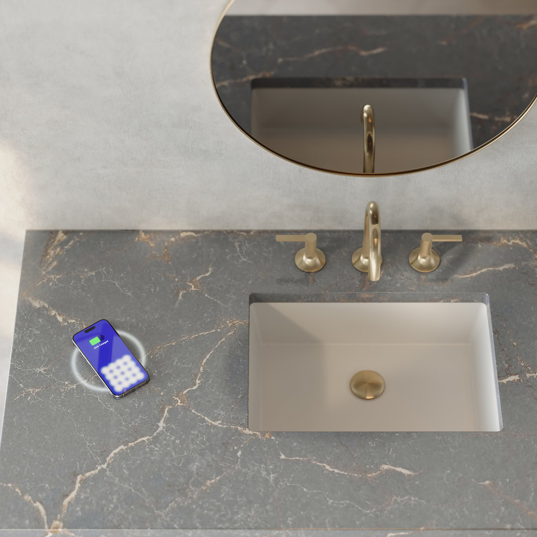 Celeste 48" Single Vanity, Sunwashed Oak with Embossed Shagreen w/ 3 CM Parisien Bleu Silestone Top w/ FreePower Wireless Charger