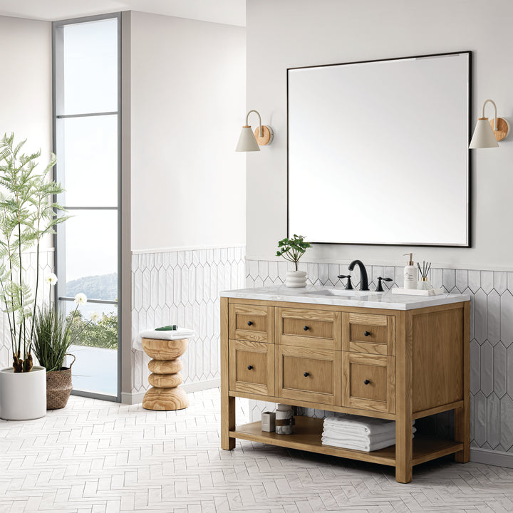 Breckenridge 48" Single Vanity, Light Natural Oak w/ 3 CM Victorian Silver Top w/FreePower Wireless Charger